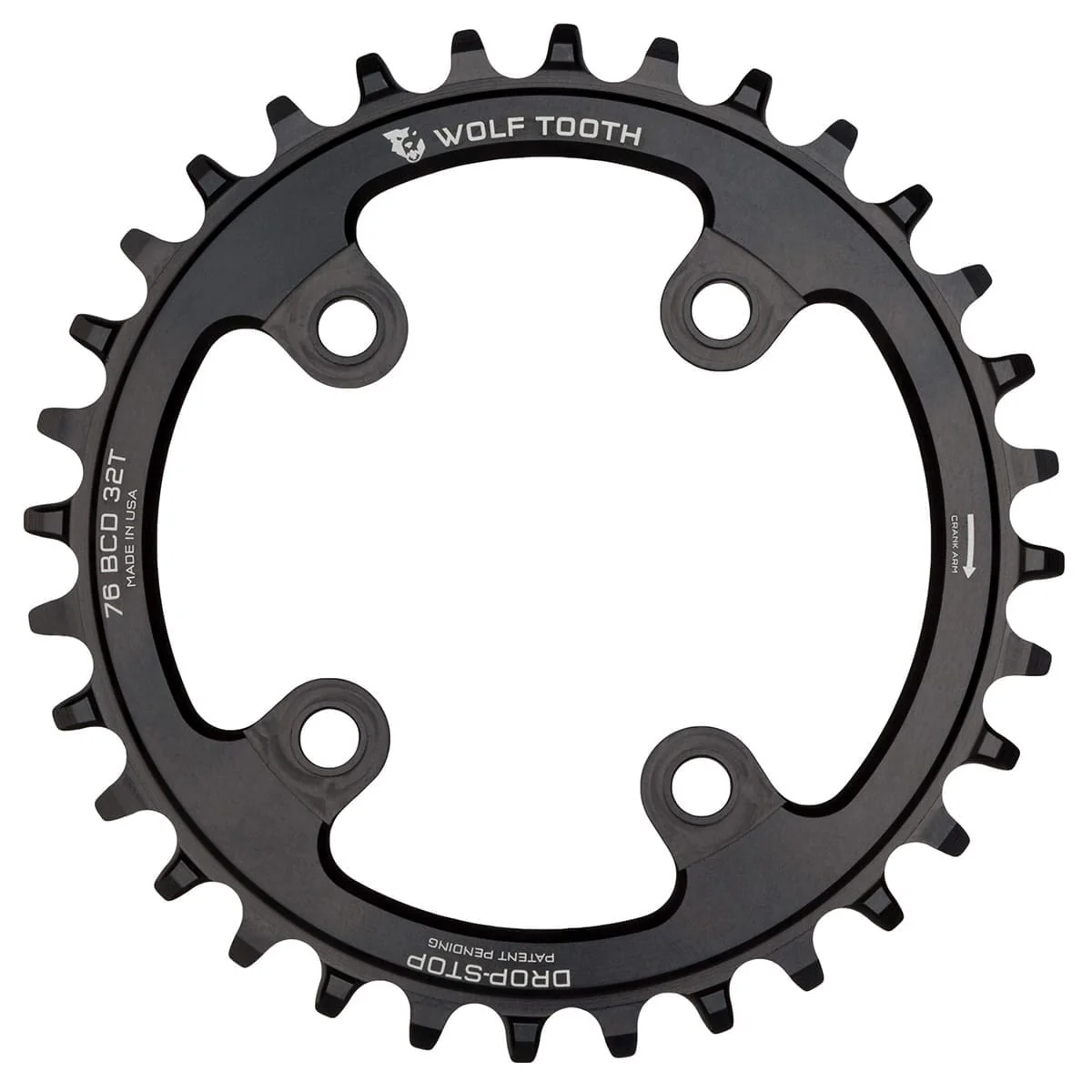 Plateau Mono WOLF TOOTH 76 BCD 10/11/12V Sram XX1/Specialized STOUT 4 Trous 76mm Noir