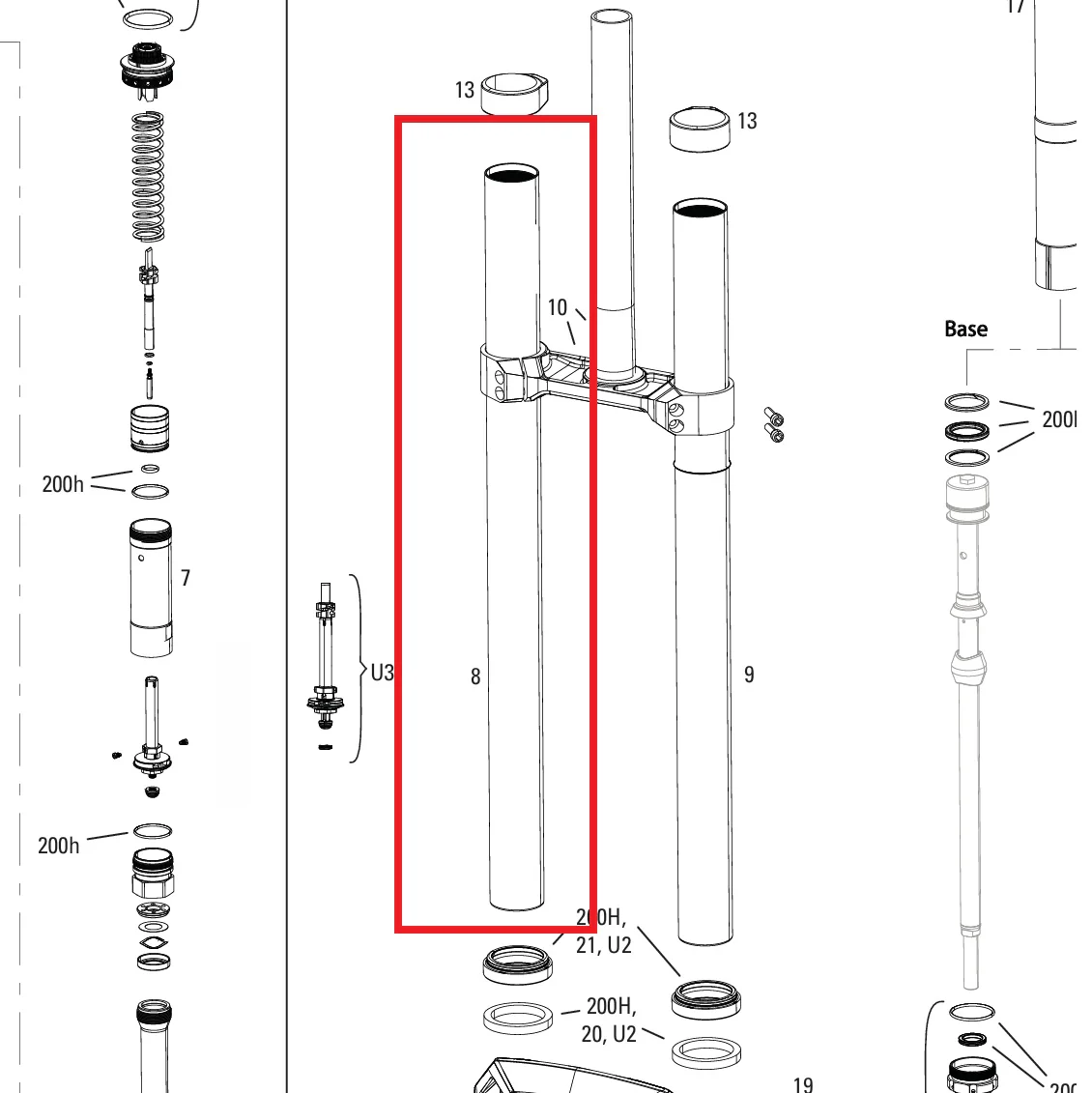 Plongueur Droit ROCKSHOX 38mm BOXXER D1+(2024+) Noir