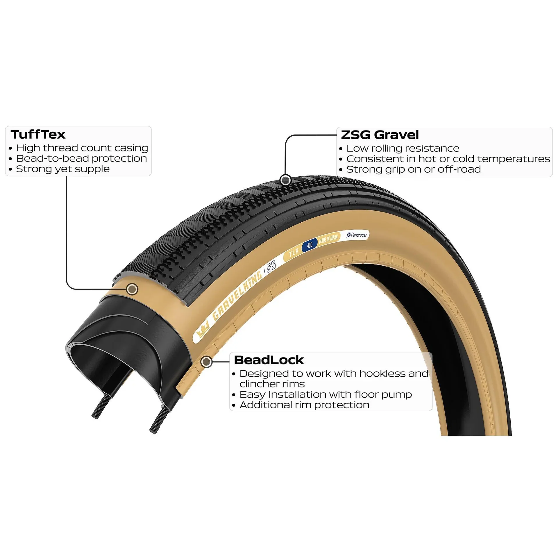 Pneu PANARACER GRAVELKING SEMISLICK TLR 700x40c Tubeless Ready Beige - Image 3