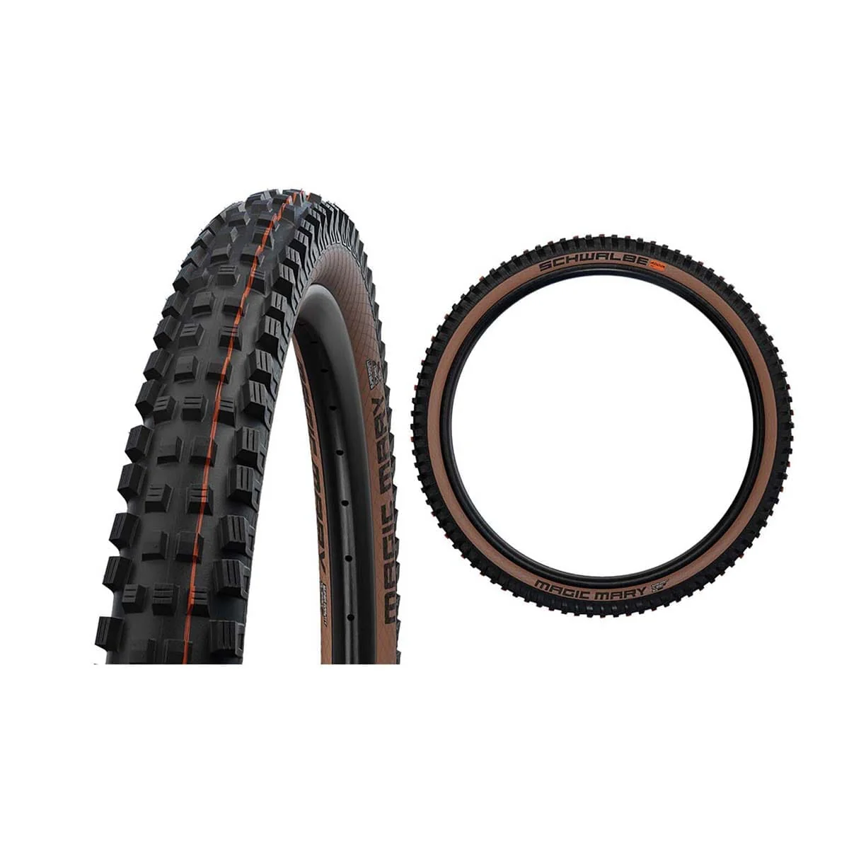 Pneu SCHWALBE MAGIC MARY 29x2.40 ADDIX SOFT SUPERGRAVITY Tubeless Ready Souple Noir/Marron - Image 2
