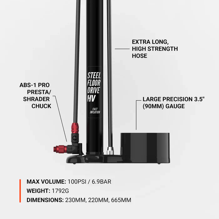 Pompe à Pied LEZYNE STEEL FLOOR DRIVE 3.5 HV Gris - Image 3