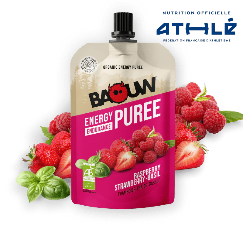 Purée Energétique BAOUW Bio Recette aux Fruits Framboise/Fraise/Basilic (90g)