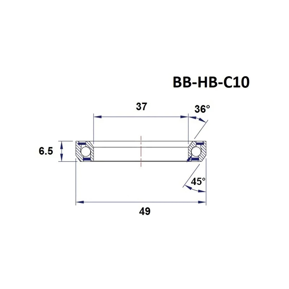 Roulement de Direction BLACK BEARING C10 36/45° (37 x 49 x 6.5 mm) - Image 2