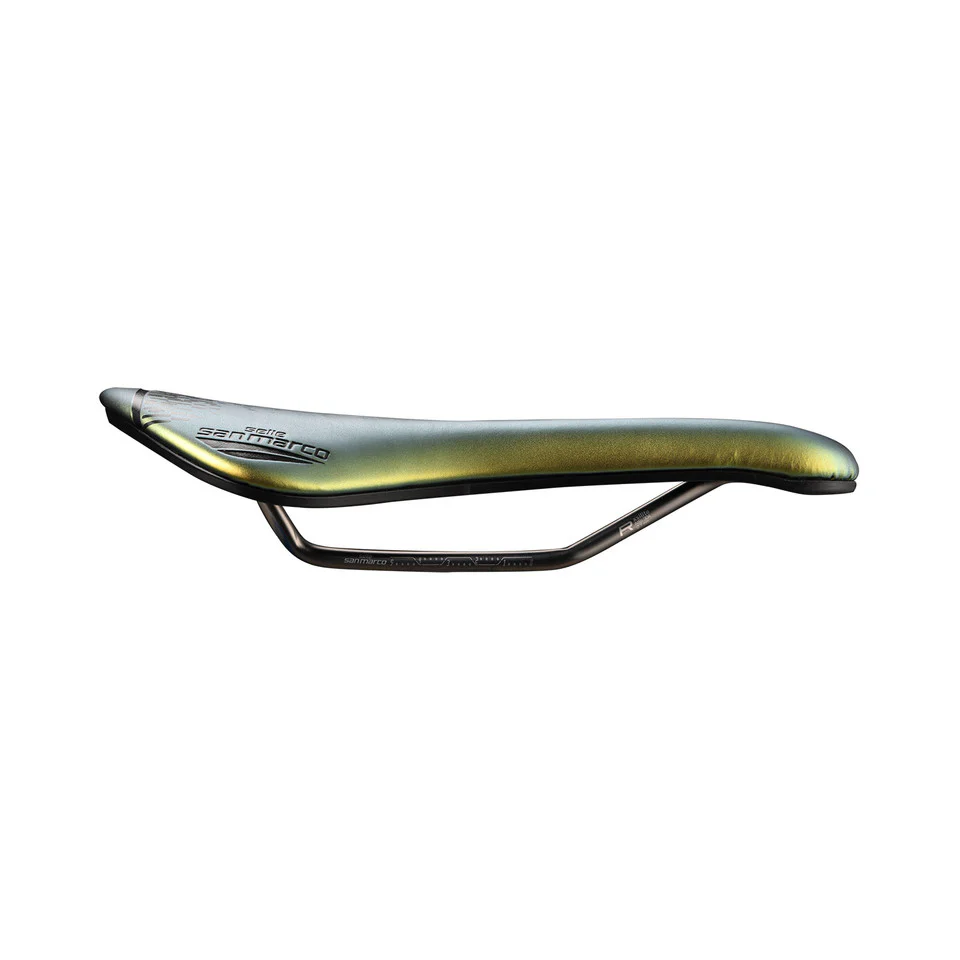 Selle SAN MARCO ASPIDE SHORT OPEN-FIT RACING L3 Largeur 155mm Rails Acier Xsilite Or - Image 2