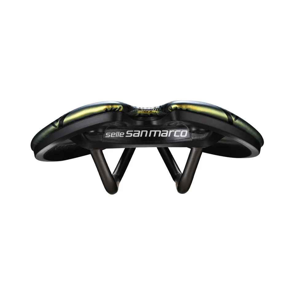 Selle SAN MARCO ASPIDE SHORT OPEN-FIT RACING L3 Largeur 155mm Rails Acier Xsilite Or - Image 5