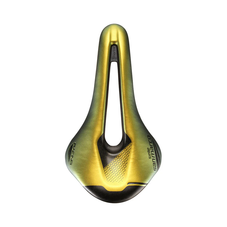 Selle SAN MARCO SHORTFIT 2.0 OPEN-FIT RACING S3 Largeur 144mm Rails Acier Xsilite Or - Image 3